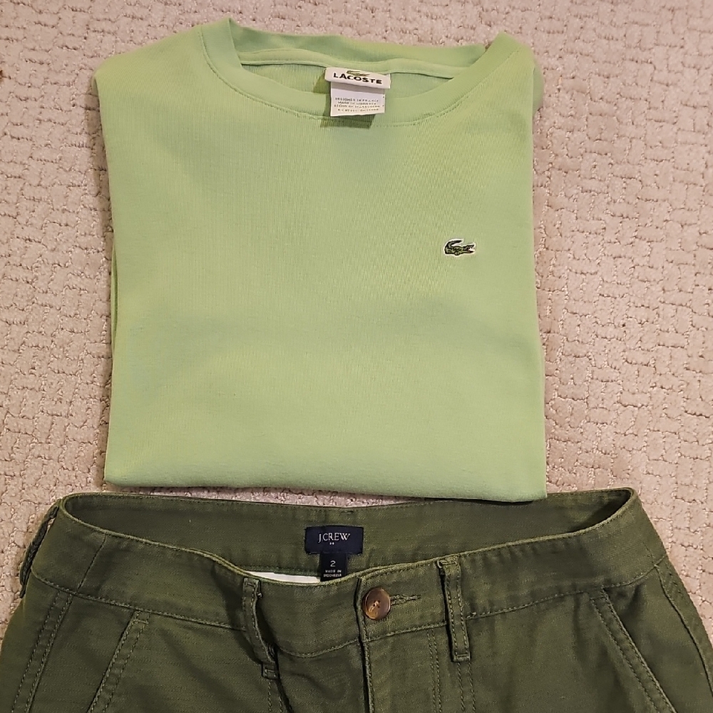 Lacoste Green Top and J.Crew Olive Pants